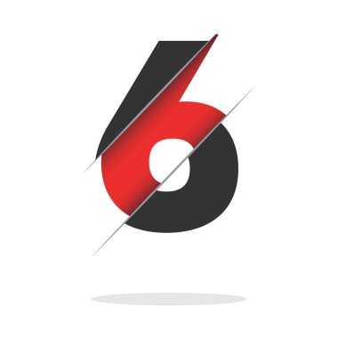 Altı numaralı kağıt kesiği. Gerçekçi 3D çok katmanlı kağıt kesim efekti beyaz arka planda izole edilmiş. Alfabe harfi yazı tipi. Doğum günü veya düğün karşılama tasarımı için dekorasyon ögesi