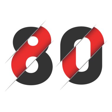 80 yaşında bir logoti. 80 'in soyut grafik sembolünü izole ettim. Düz kesim sayı tasarım şablonu. Yuvarlak şekilli rakamlar, eksi 80 'e kadar indirimli. Minimalist slyle amblem.