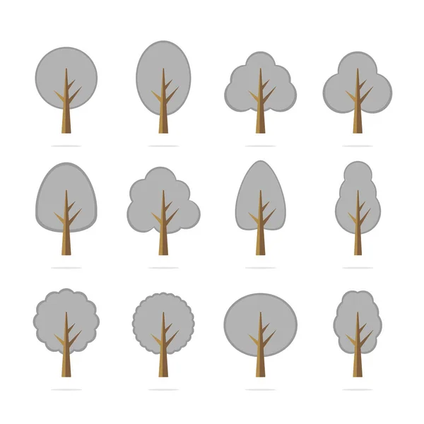 Set Trees Objektum Elszigetelt Fehér Háttér Vektor Illusztráció — Stock Vector