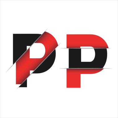 P Harfi Logo Tasarımı kırmızı bir çizgi ve keskin kenarlarla ortadan kesilmiş. Yaratıcı logo tasarımı. Moda simgesi tasarım şablonu.