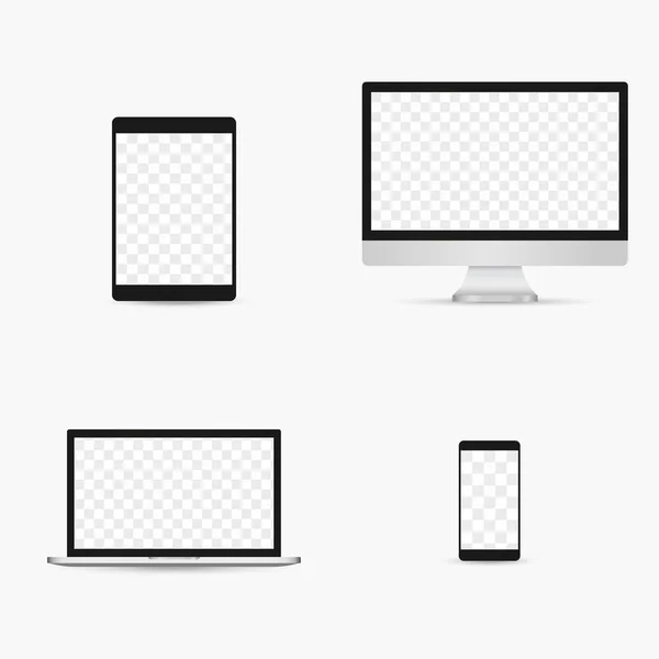 Set Realistico Monitor Laptop Tablet Smartphone Illustrazione Vettoriale Stock — Vettoriale Stock