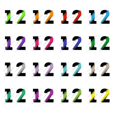 Kağıt kesiği 12 numara. Gerçekçi 3D çok katmanlı kağıt kesim efekti beyaz arka planda izole edilmiş. Alfabe harfi yazı tipi. Doğum günü veya düğün karşılama tasarımı için dekorasyon ögesi