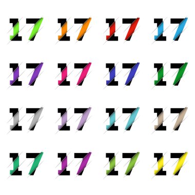 Kağıt kesiği 17 numara. Gerçekçi 3D çok katmanlı kağıt kesim efekti beyaz arka planda izole edilmiş. Alfabe harfi yazı tipi. Doğum günü veya düğün karşılama tasarımı için dekorasyon ögesi