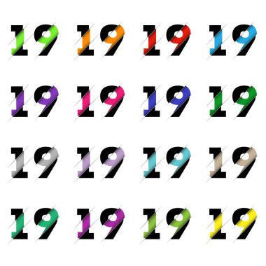 Kağıt kesiği 19 numara 19. Gerçekçi 3D çok katmanlı kağıt kesim efekti beyaz arka planda izole edilmiş. Alfabe harfi yazı tipi. Doğum günü veya düğün karşılama tasarımı için dekorasyon ögesi