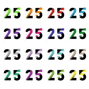 Kağıt kesiği 25 numara. Gerçekçi 3D çok katmanlı kağıt kesim efekti beyaz arka planda izole edilmiş. Alfabe harfi yazı tipi. Doğum günü veya düğün karşılama tasarımı için dekorasyon ögesi
