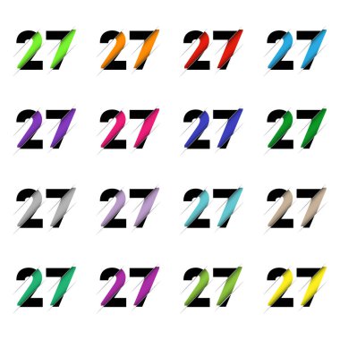 27 27 numaralı kağıt kesiği. Gerçekçi 3D çok katmanlı kağıt kesim efekti beyaz arka planda izole edilmiş. Alfabe harfi yazı tipi. Doğum günü veya düğün karşılama tasarımı için dekorasyon ögesi
