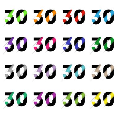 Kağıt kesiği 30 numara. Gerçekçi 3D çok katmanlı kağıt kesim efekti beyaz arka planda izole edilmiş. Alfabe harfi yazı tipi. Doğum günü veya düğün karşılama tasarımı için dekorasyon ögesi
