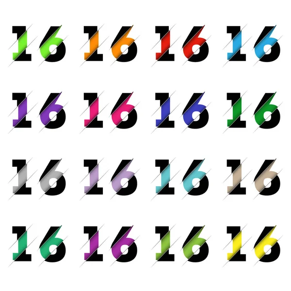 剪纸16号16号 现实的三维多层纸片效果孤立在白色背景上 字母字体的图形 生日或婚礼问候设计的装饰元素 — 图库矢量图片