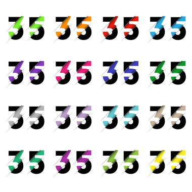 Kağıt kesiği 35 numara 35. Gerçekçi 3D çok katmanlı kağıt kesim efekti beyaz arka planda izole edilmiş. Alfabe harfi yazı tipi. Doğum günü veya düğün karşılama tasarımı için dekorasyon ögesi