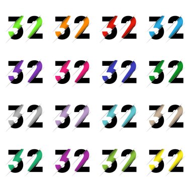 Kağıt kesiği 32 numara. Gerçekçi 3D çok katmanlı kağıt kesim efekti beyaz arka planda izole edilmiş. Alfabe harfi yazı tipi. Doğum günü veya düğün karşılama tasarımı için dekorasyon ögesi