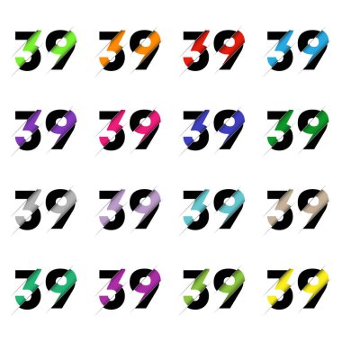 Kağıt kesiği 39 numara. Gerçekçi 3D çok katmanlı kağıt kesim efekti beyaz arka planda izole edilmiş. Alfabe harfi yazı tipi. Doğum günü veya düğün karşılama tasarımı için dekorasyon ögesi