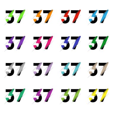 Kağıt kesiği 37 numara. Gerçekçi 3D çok katmanlı kağıt kesim efekti beyaz arka planda izole edilmiş. Alfabe harfi yazı tipi. Doğum günü veya düğün karşılama tasarımı için dekorasyon ögesi