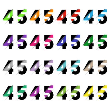Kırk beş numaralı kağıt kesiği 45 numara. Gerçekçi 3D çok katmanlı kağıt kesim efekti beyaz arka planda izole edilmiş. Alfabe harfi yazı tipi. Doğum günü veya düğün karşılama tasarımı için dekorasyon ögesi