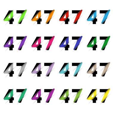 Kırk yedi 47 numaralı kağıt kesiği. Gerçekçi 3D çok katmanlı kağıt kesim efekti beyaz arka planda izole edilmiş. Alfabe harfi yazı tipi. Doğum günü veya düğün karşılama tasarımı için dekorasyon ögesi