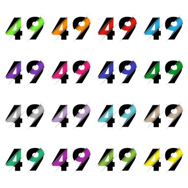 Kağıt kesiği numara kırk dokuz 49. Gerçekçi 3D çok katmanlı kağıt kesim efekti beyaz arka planda izole edilmiş. Alfabe harfi yazı tipi. Doğum günü veya düğün karşılama tasarımı için dekorasyon ögesi