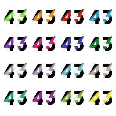 Kağıt kesiği kırk üç 43 numara. Gerçekçi 3D çok katmanlı kağıt kesim efekti beyaz arka planda izole edilmiş. Alfabe harfi yazı tipi. Doğum günü veya düğün karşılama tasarımı için dekorasyon ögesi