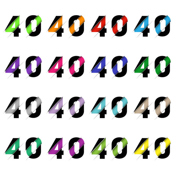 Paper cut number fourty 40. Realistic 3D multi layers papercut effect isolated on white background. Figure of alphabet letter font. Decoration element for birthday or wedding greeting design