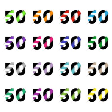 Kağıt kesiği 50 numara. Gerçekçi 3D çok katmanlı kağıt kesim efekti beyaz arka planda izole edilmiş. Alfabe harfi yazı tipi. Doğum günü veya düğün karşılama tasarımı için dekorasyon ögesi