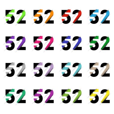Kağıt kesiği 52 numara. Gerçekçi 3D çok katmanlı kağıt kesim efekti beyaz arka planda izole edilmiş. Alfabe harfi yazı tipi. Doğum günü veya düğün karşılama tasarımı için dekorasyon ögesi