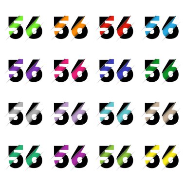 Kağıt kesiği 56 numara. Gerçekçi 3D çok katmanlı kağıt kesim efekti beyaz arka planda izole edilmiş. Alfabe harfi yazı tipi. Doğum günü veya düğün karşılama tasarımı için dekorasyon ögesi