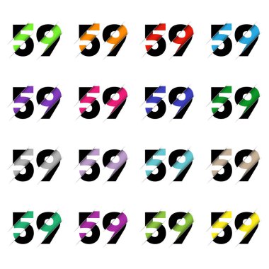 Kağıt kesiği 59 numara. Gerçekçi 3D çok katmanlı kağıt kesim efekti beyaz arka planda izole edilmiş. Alfabe harfi yazı tipi. Doğum günü veya düğün karşılama tasarımı için dekorasyon ögesi
