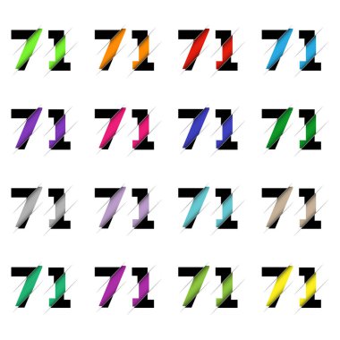 Kağıt kesiği 71 numara. Gerçekçi 3D çok katmanlı kağıt kesim efekti beyaz arka planda izole edilmiş. Alfabe harfi yazı tipi. Doğum günü veya düğün karşılama tasarımı için dekorasyon ögesi