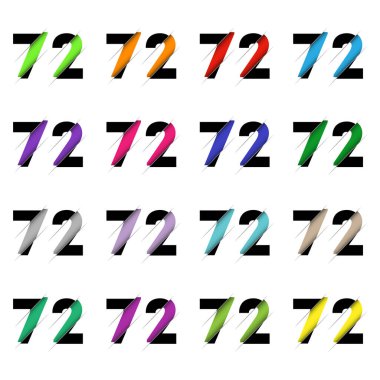 Yetmiş iki 72 numaralı kağıt kesiği. Gerçekçi 3D çok katmanlı kağıt kesim efekti beyaz arka planda izole edilmiş. Alfabe harfi yazı tipi. Doğum günü veya düğün karşılama tasarımı için dekorasyon ögesi