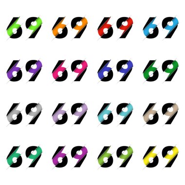 Kağıt kesiği 69 numara. Gerçekçi 3D çok katmanlı kağıt kesim efekti beyaz arka planda izole edilmiş. Alfabe harfi yazı tipi. Doğum günü veya düğün karşılama tasarımı için dekorasyon ögesi