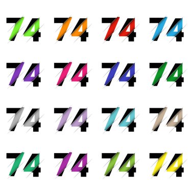 Kağıt kesiği 74 numara. Gerçekçi 3D çok katmanlı kağıt kesim efekti beyaz arka planda izole edilmiş. Alfabe harfi yazı tipi. Doğum günü veya düğün karşılama tasarımı için dekorasyon ögesi