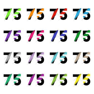 Kağıt kesiği 75 numara. Gerçekçi 3D çok katmanlı kağıt kesim efekti beyaz arka planda izole edilmiş. Alfabe harfi yazı tipi. Doğum günü veya düğün karşılama tasarımı için dekorasyon ögesi