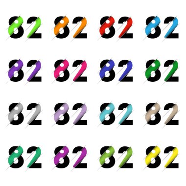 Kağıt kesiği 82 numara. Gerçekçi 3D çok katmanlı kağıt kesim efekti beyaz arka planda izole edilmiş. Alfabe harfi yazı tipi. Doğum günü veya düğün karşılama tasarımı için dekorasyon ögesi