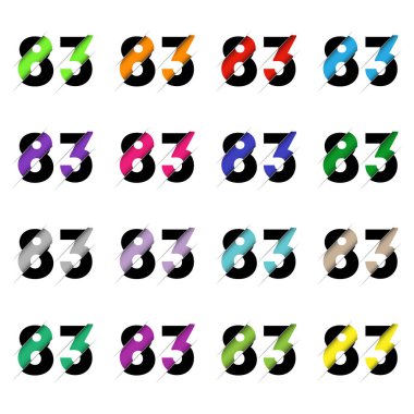 Kağıt kesiği 83 numara. Gerçekçi 3D çok katmanlı kağıt kesim efekti beyaz arka planda izole edilmiş. Alfabe harfi yazı tipi. Doğum günü veya düğün karşılama tasarımı için dekorasyon ögesi