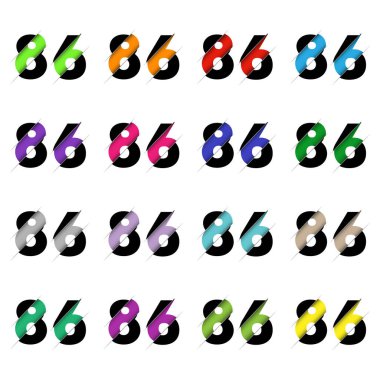 Kağıt kesiği 86 numara. Gerçekçi 3D çok katmanlı kağıt kesim efekti beyaz arka planda izole edilmiş. Alfabe harfi yazı tipi. Doğum günü veya düğün karşılama tasarımı için dekorasyon ögesi