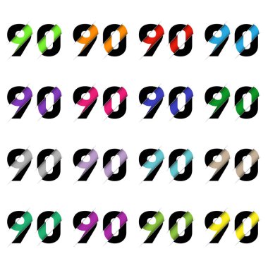 Kağıt kesiği 90 numara. Gerçekçi 3D çok katmanlı kağıt kesim efekti beyaz arka planda izole edilmiş. Alfabe harfi yazı tipi. Doğum günü veya düğün karşılama tasarımı için dekorasyon ögesi