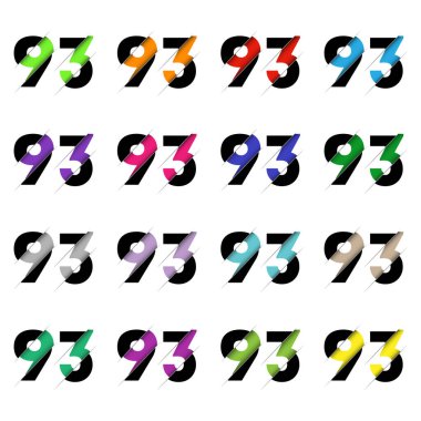 Kağıt kesiği 93 numara. Gerçekçi 3D çok katmanlı kağıt kesim efekti beyaz arka planda izole edilmiş. Alfabe harfi yazı tipi. Doğum günü veya düğün karşılama tasarımı için dekorasyon ögesi