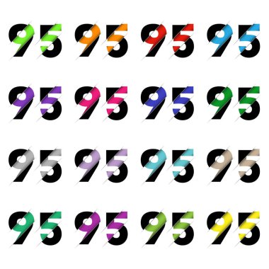 Kağıt kesiği 95 numara. Gerçekçi 3D çok katmanlı kağıt kesim efekti beyaz arka planda izole edilmiş. Alfabe harfi yazı tipi. Doğum günü veya düğün karşılama tasarımı için dekorasyon ögesi