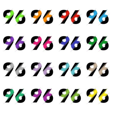 Kağıt kesiği 96 numara. Gerçekçi 3D çok katmanlı kağıt kesim efekti beyaz arka planda izole edilmiş. Alfabe harfi yazı tipi. Doğum günü veya düğün karşılama tasarımı için dekorasyon ögesi