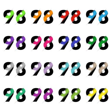 Kağıt kesiği 98 numara. Gerçekçi 3D çok katmanlı kağıt kesim efekti beyaz arka planda izole edilmiş. Alfabe harfi yazı tipi. Doğum günü veya düğün karşılama tasarımı için dekorasyon ögesi