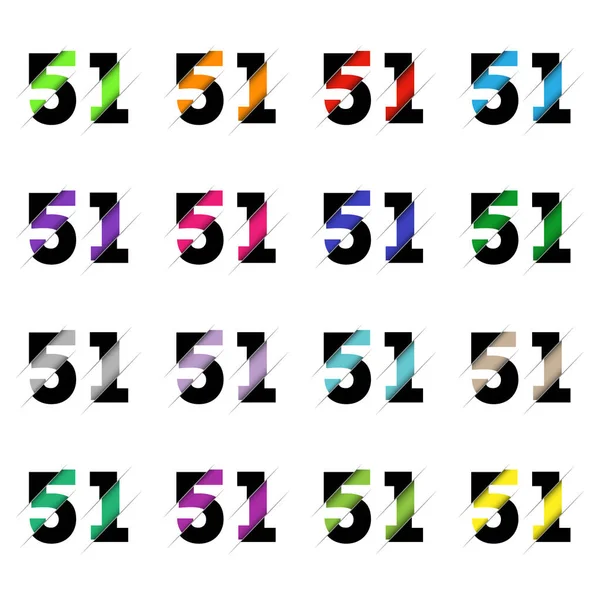 第51号剪纸 现实的三维多层纸片效果孤立在白色背景上 字母字体的图形 生日或婚礼问候设计的装饰元素 — 图库矢量图片