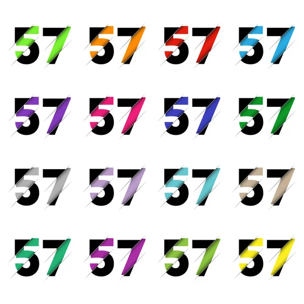Kâğıt kesiği 57 numara. Gerçekçi 3D çok katmanlı kağıt kesim efekti beyaz arka planda izole edilmiş. Alfabe harfi yazı tipi. Doğum günü veya düğün karşılama tasarımı için dekorasyon ögesi