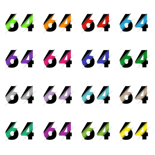 Номер Паперу Шістдесят Чотири Реалістичний Тривимірний Багатошаровий Паперовий Ефект Ізольований — стоковий вектор