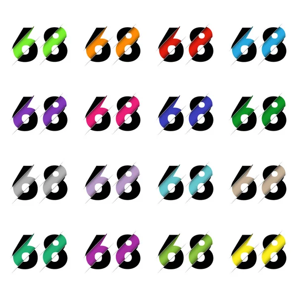 Kağıt kesiği altmış sekiz 68 numara. Gerçekçi 3D çok katmanlı kağıt kesim efekti beyaz arka planda izole edilmiş. Alfabe harfi yazı tipi. Doğum günü veya düğün karşılama tasarımı için dekorasyon ögesi