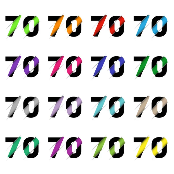 70号剪纸 现实的三维多层纸片效果孤立在白色背景上 字母字体的图形 生日或婚礼问候设计的装饰元素 — 图库矢量图片