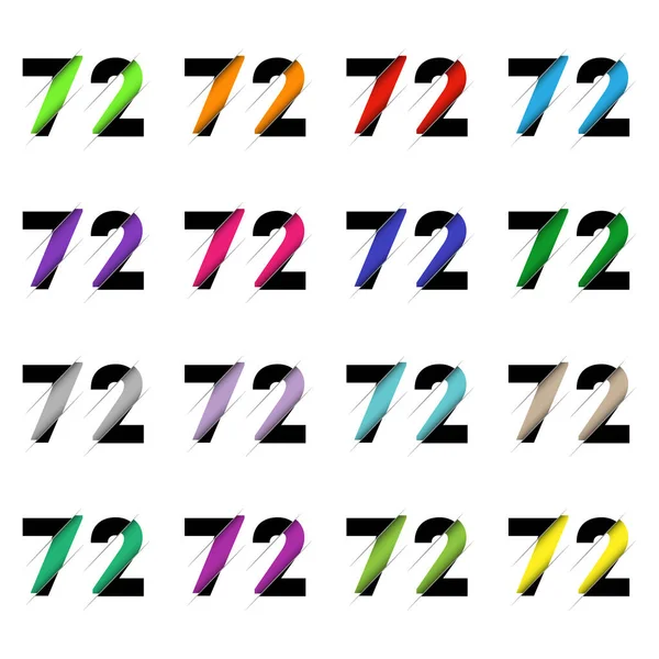 Yetmiş iki 72 numaralı kağıt kesiği. Gerçekçi 3D çok katmanlı kağıt kesim efekti beyaz arka planda izole edilmiş. Alfabe harfi yazı tipi. Doğum günü veya düğün karşılama tasarımı için dekorasyon ögesi