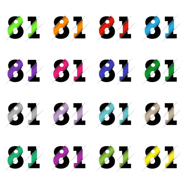 Kağıt kesiği 81 numara. Gerçekçi 3D çok katmanlı kağıt kesim efekti beyaz arka planda izole edilmiş. Alfabe harfi yazı tipi. Doğum günü veya düğün karşılama tasarımı için dekorasyon ögesi