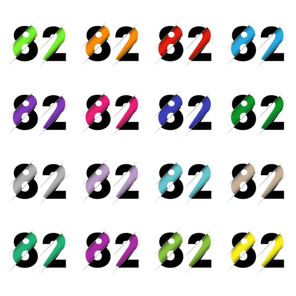 Kağıt kesiği 82 numara. Gerçekçi 3D çok katmanlı kağıt kesim efekti beyaz arka planda izole edilmiş. Alfabe harfi yazı tipi. Doğum günü veya düğün karşılama tasarımı için dekorasyon ögesi