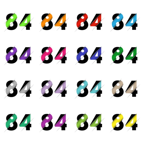 Kağıt kesiği 84 numara. Gerçekçi 3D çok katmanlı kağıt kesim efekti beyaz arka planda izole edilmiş. Alfabe harfi yazı tipi. Doğum günü veya düğün karşılama tasarımı için dekorasyon ögesi