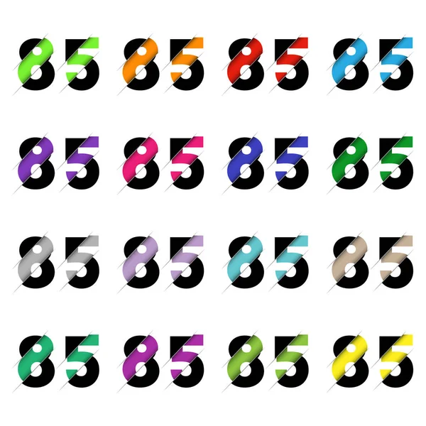 Kağıt kesiği 85 numara. Gerçekçi 3D çok katmanlı kağıt kesim efekti beyaz arka planda izole edilmiş. Alfabe harfi yazı tipi. Doğum günü veya düğün karşılama tasarımı için dekorasyon ögesi
