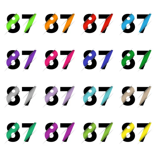 Kağıt kesiği 87 numara. Gerçekçi 3D çok katmanlı kağıt kesim efekti beyaz arka planda izole edilmiş. Alfabe harfi yazı tipi. Doğum günü veya düğün karşılama tasarımı için dekorasyon ögesi