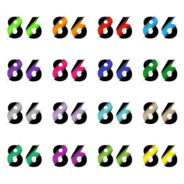 Kağıt kesiği 86 numara. Gerçekçi 3D çok katmanlı kağıt kesim efekti beyaz arka planda izole edilmiş. Alfabe harfi yazı tipi. Doğum günü veya düğün karşılama tasarımı için dekorasyon ögesi